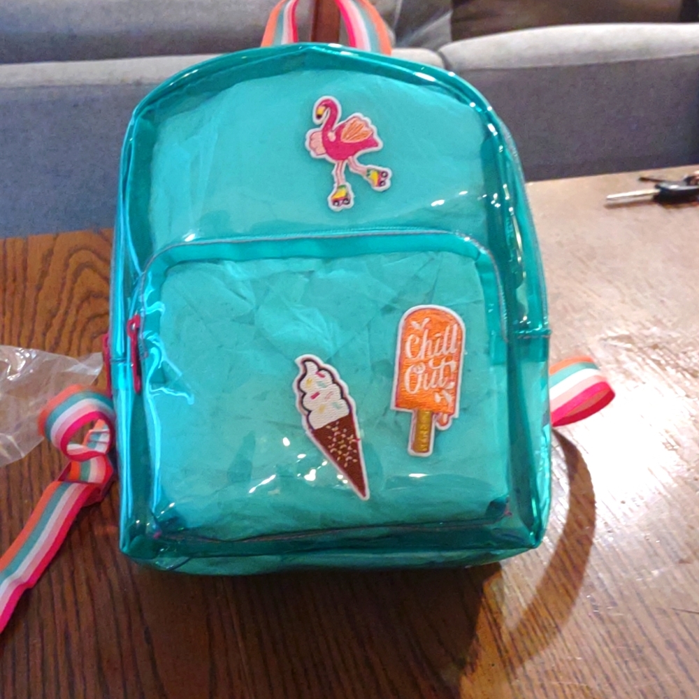 Clear, small, green backpack, target
